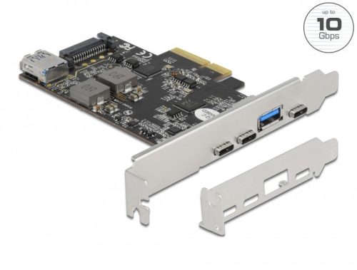 Delock PCI Express x4 Kártya - 3 x USB Type-C  + 2 x A-típusú USB - SuperSpeed USB 10 Gbps - alacson