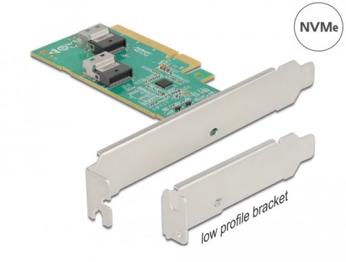 Delock PCI Express 4.0 x8 kártya - 2 x belső SFF-8654 4i NVMe - elágazás - alacsony profilú formatényező