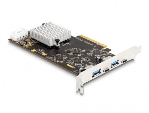 Delock PCI Express x8 kártya 2 x USB 20 Gbps USB Type-C  anya és 2 x A-típusú USB 5 Gbps anyával - Quad Channel