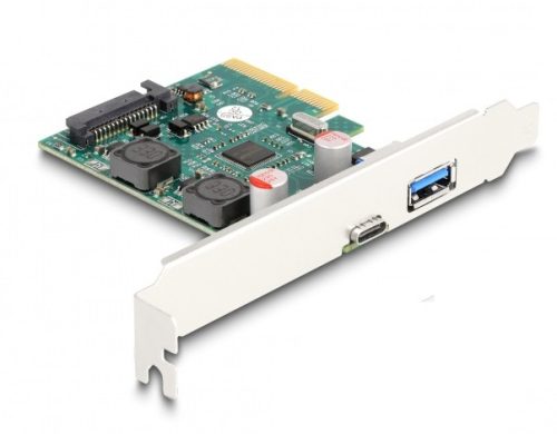 Delock PCI Express x4 Kártya - 1 x külső USB 10 Gbps Type-C  anya + 1 x külső A-típusú USB 10 Gbps anya - alacsony profi