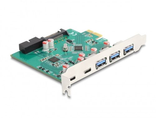 Delock USB 5 Gbps sebességű PCI Expressz x1 kártya - 3 db. külső Á-típusú + 2 db. külső USB Type-C  anya és 1 db. belső 