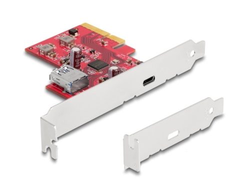 Delock PCI Express x4 Kártya - 1 x külső USB 10 Gbps USB Type-C  hüvely + 1 x belső A-típusú USB 10 Gbps hüvely - alacso