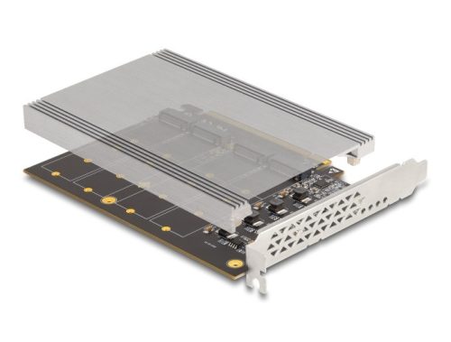 Delock PCI Express x16 kártya - 4 x belső NVMe M.2 Key M hűtőbordával - elágazás (H x Sz 145 x 111 mm)