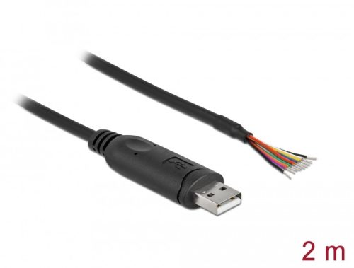 Delock adapterkábel USB 2.0 Type-A és soros RS-232 közötti 9 nyitott vezetékkel + árnyékolás 2 m