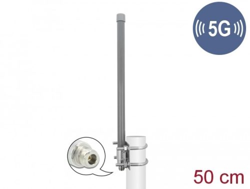 Delock 5G 3,3 - 3,8 GHz antenna N-hüvely 8 dBi 50 cm irányítatlan, rögzített, kültéri, szürke