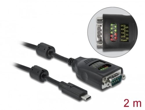 Delock A-típusú USB - soros DB9 adapter 9 LED RS-232 teszterrel