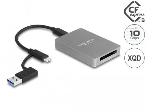 Delock USB Type-C kártyaolvasó alumínium házban CFexpress vagy XQD memória kártyákhoz