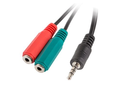 LANBERG MINIJACK 3.5MM(M) 4PIN->2X MINIJACK 3.5MM(F) 3PIN ADAPTER KÁBEL 20CM FEKETE