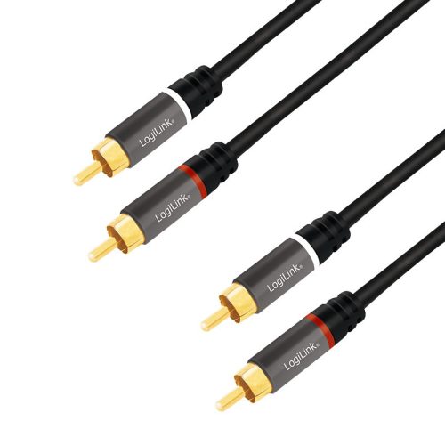 Logilink Audiokábel, 2x RCA/M - 2x RCA/M, fém, fekete, 5 m