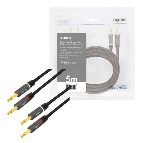 Logilink Audio kábel, 2x2 Banán csatlakozó, fém, 5 m