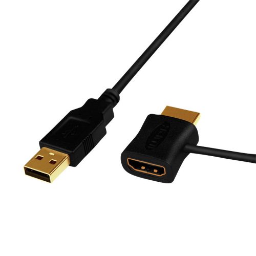 Logilink HDMI hálózati adapter, USB-A/M - HDMI-A/M + HDMI-A/F, 0,15 m