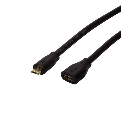 Logilink USB 2.0 kábel, Micro-USB/M - Micro-USB/F, fekete, 0,5 m