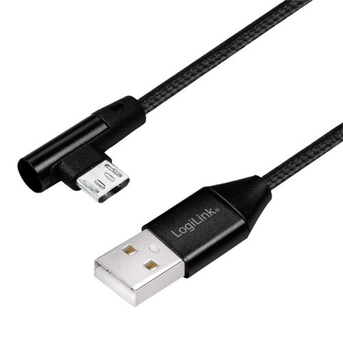 Logilink USB 2.0 kábel, USB-A/M - 90  Micro-USB/M, szövet, 0,3 m