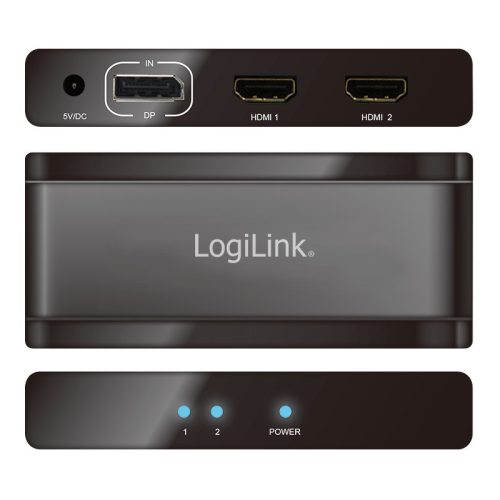 Logilink DisplayPort elosztó, 1x2 port, 1x DP - 2x HDMI, 4K/30 Hz, HDCP