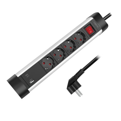 Logilink Aljzat 4 utas + kapcsoló, 4x CEE 7/3, 1x USB-A, 1x USB-C