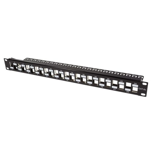 Logilink 19" Patch panel 24 Cat.6A keystone jack csatlakozóhoz, 1U, fekete