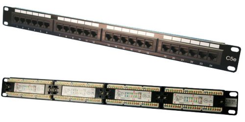 LogiLink Cat.5e Patch Panel 24 portos árnyékolatlan, 19" rack rögzítés, fekete