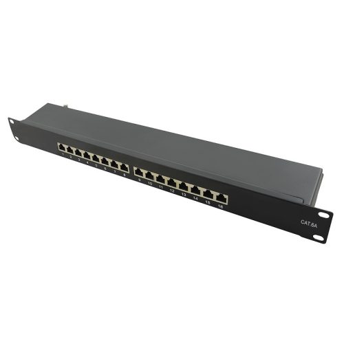 Logilink Cat.6A patch panel 16-port STP, fekete, teljesen árnyékolt