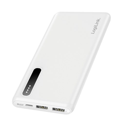 Logilink Power bank 8000 mAh, 2x USB-A, 2 az 1-ben kábel, fehér