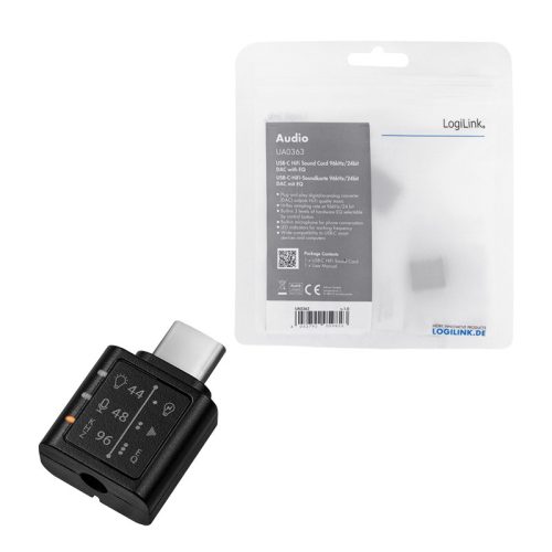 Logilink USB 3.2 audioadapter EQ-val, USB-C/M 3,5 mm/F-ig, fekete