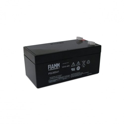 FIAMM szünetmentes riasztó akkumulátor, 12 V, 3,4 Ah, f1 4,8 mm-es csúszósaru, 134 x 67 x 60 mm