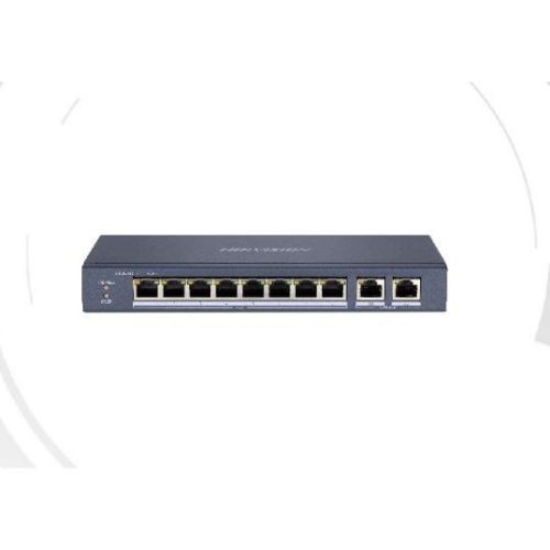 Hikvision PoE switch DS-3E0310P-E/M, beltéri, asztali, 802.3af/at, nem menedzselhető, PoE port 8, 10/100 LAN port 8, Gigabit LAN port 2, Uplink port 2