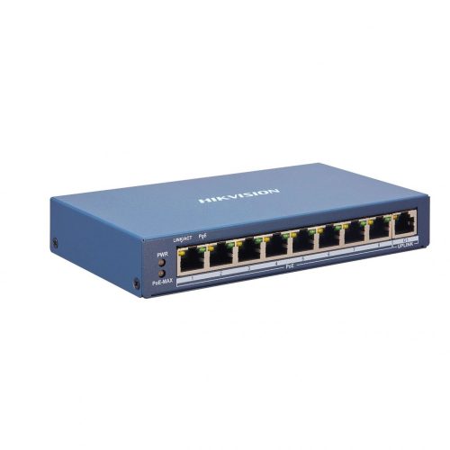 Hikvision PoE switch DS-3E1309P-EI, beltéri, asztali, 802.3af/at, AI Extend mód, Smart menedzsment, PoE port 8, 10/100 L