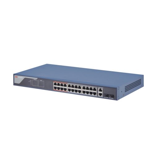 Hikvision Smart PoE switch DS-3E1326P-EI, beltéri, 19” rackbe szerelhető, 802.3af/at, Smart menedzsment, PoE port 24, 10