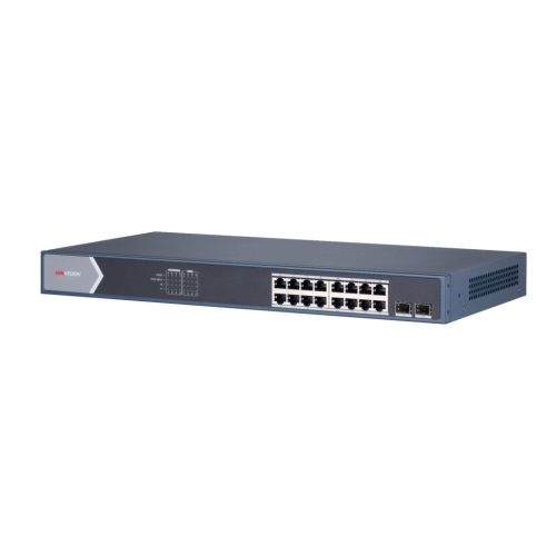 Hikvision DS-3E1518P-SI PoE switch, beltéri, 19” rackbe szerelhető, 802.3af/at, Smart menedzsment, PoE port 16, Gigabit