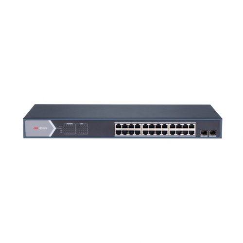 Hikvision DS-3E1526P-SI PoE switch, beltéri, 19” rackbe szerelhető, 802.3af/at, Smart menedzsment, PoE port 24, Gigabit