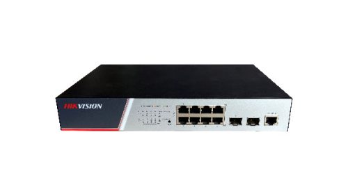 Hikvision DS-3E2510P(B) PoE Switch, beltéri, asztali, 802.3af/at, Layer 2, PoE port 8, Gigabit LAN port 8, Uplink port 2