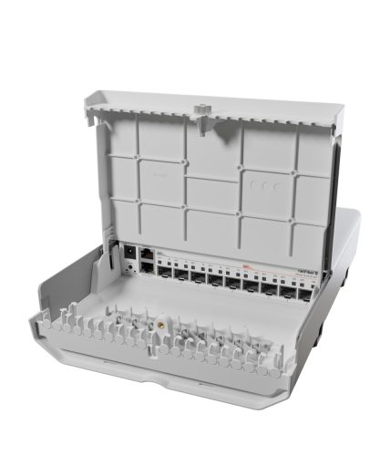 MikroTik netFiber 9 CRS310-1G-5S-4S+OUT kültéri Cloud Router Switch, kültéri, csőre szerelhető, Layer 3, Gigabit LAN port 1, SFP port 5, SFP+ port 4
