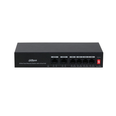 Dahua PFS3006-4ET-36 PoE Switch, beltéri, asztali, 802.3af/at, nem menedzselhető, PoE port 4, 10/100 LAN port 4, Uplink