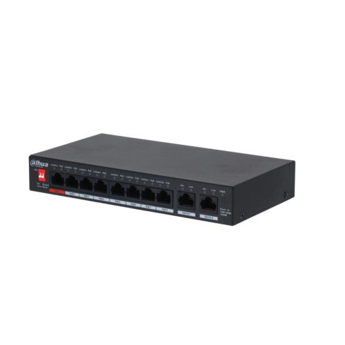 Dahua PFS3010-8GT-96-V2 PoE switch, beltéri, asztali, 802.3af/at/bt, AI Extend mód,AI PoE mód, nem menedzselhető, PoE port 8, Gigabit LAN port 10, Uplink port 2