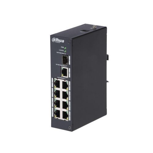 Dahua PFS3110-8T Industrial switch, kültéri - szerelő dobozban, DIN sínre szerelhető, nem menedzselhető, 10/100 LAN port 8, Gigabit LAN port 1, Uplink port 2, SFP port 1