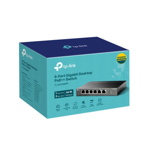 TP-Link TL-SG1006PP PoE Switch, beltéri, asztali, 802.3af/at/bt, Nem menedzselhető, PoE port 4, Gigabit LAN port 6