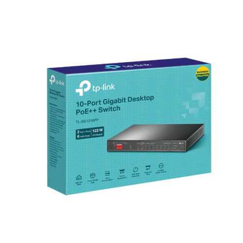 TP-Link TL-SG1210PP PoE Switch, beltéri, asztali/fali, 802.3af/at/bt, Nem menedzselhető, PoE port 8, Gigabit LAN port 9,