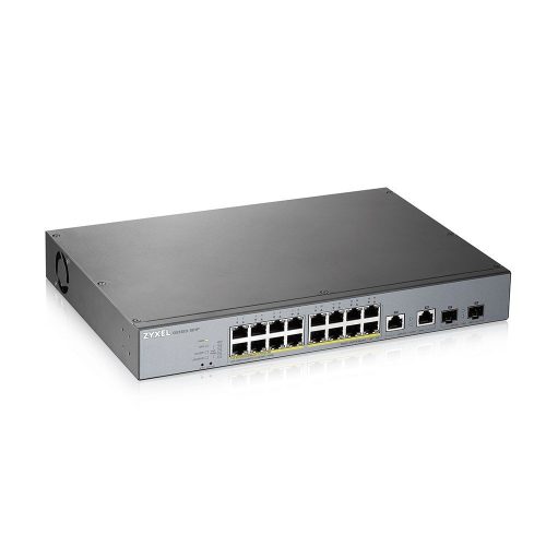 Zyxel GS1350-18HP CCTV PoE switch, beltéri, 19” rackbe szerelhető, 802.3af/at, Smart menedzsment, PoE port 16, Gigabit LAN port 16, Uplink port 2, SFP port 2