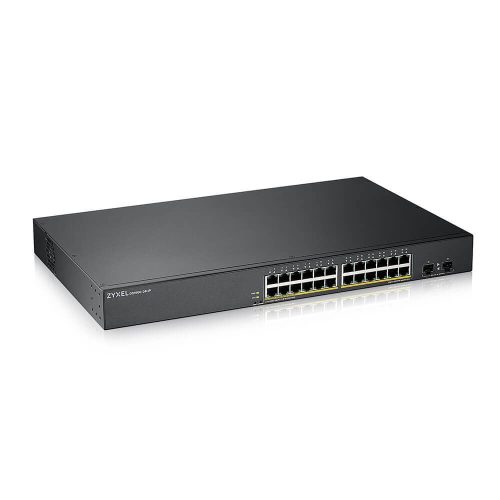 Zyxel GS1900-24HP-V2 PoE switch, beltéri, 19” rackbe szerelhető, 802.3af/at, Smart menedzsment, PoE port 24, Gigabit LAN port 24, Uplink port 2, SFP port 2