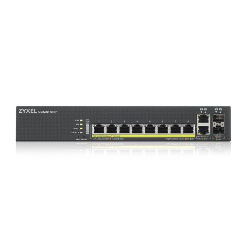 ZyXEL GS2220-10HP PoE switch, beltéri, 19” rackbe szerelhető, 802.3at, Layer 2+, PoE port 8