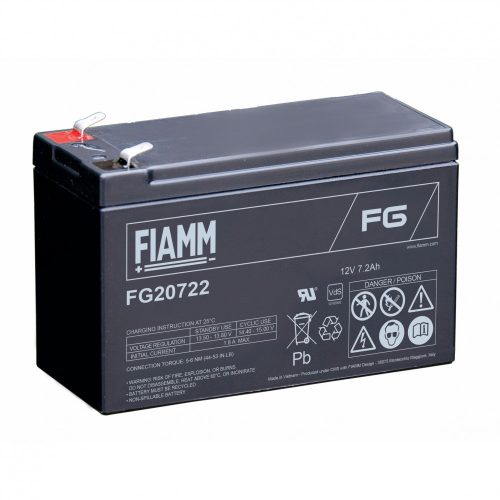 FIAMM akkumulátor, 12 V, 7 Ah, f2 6,35 mm-es csúszósaru, 151 x 65 x 95 mm