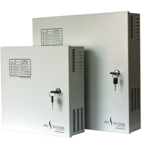   PH Svesis falra szerelhető, zárható fémdobozos tűzjelző segédtápegység, 24 V DC, 2,5 A, 6 db kimenet (5 PGM; 1 hiba), sz