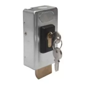   Rátét szerelésű elektromos, billenőnyelvű ajtózár. Nyitás kulccsal vagy elektromosan, erős rozsdamentes ház. Tápfeszültség: 12V DC, Áramfelvétel: 1A