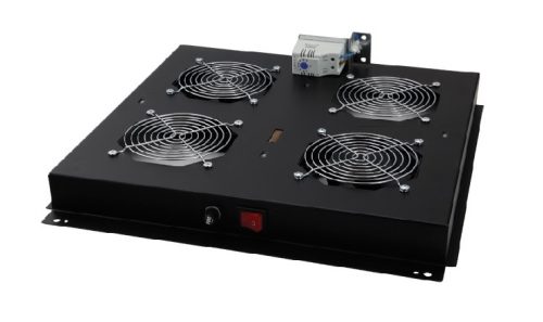 Lande 2 ventilátoros modul álló rackszekrényhez, analóg termosztát, fekete, 415 x 431 x 44 mm
