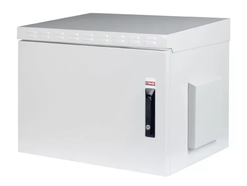 Lande SAFEbox 600 x 600 16U fali rackszekrény, fém ajtó, hárompontos reteszelésű mechanikus zár, vandálbiztos, IP55 kültéri, teherbírás 100 kg, szürke, 600 x 600 x 891 mm