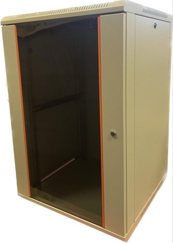 TechSon 600 × 600 mély 18U magas, fali rackszekrény, üveg ajtó, fehér, rackszekrény, beltéri, külső méret 600 x 600 x 988 mm