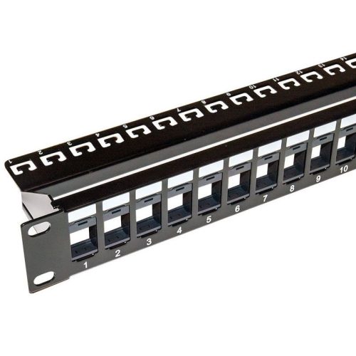 24 portos patch panel, üres, FTP vagy UTP betét választható, rackszekrény kiegészítő, beltéri