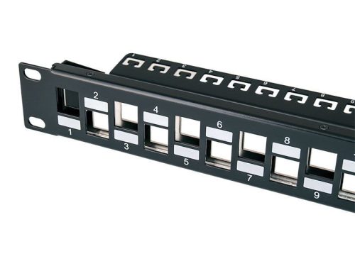 Üres FTP Cat.6a patch panel, 24 portos, 1U, rackszekrény kiegészítő, beltéri