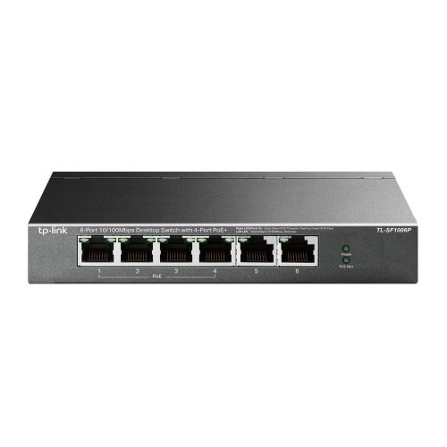 TP-Link PoE switch TL-SF1006P, beltéri, asztali, 802.3af/at, AI Extend mód,AI QoS mód, nem menedzselhető, PoE port 4, 10