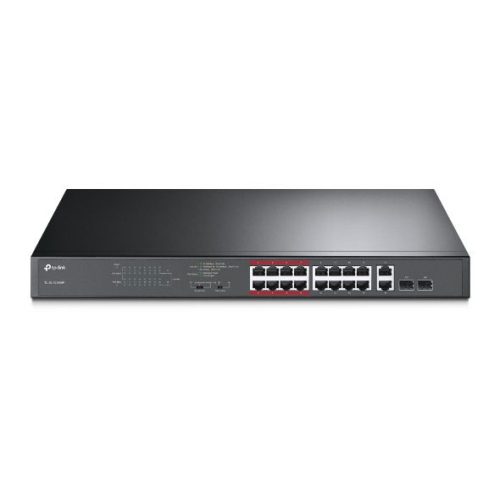 TP-Link PoE switch TL-SL1218MP, beltéri, 19” rackbe szerelhető, 802.3af/at, AI Extend mód,AI QoS mód, nem menedzselhető,